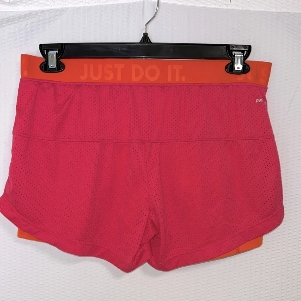 Nike Dri-Fit 2-in-1 Pink & Orange Compression Mesh Running Shorts - Size Large